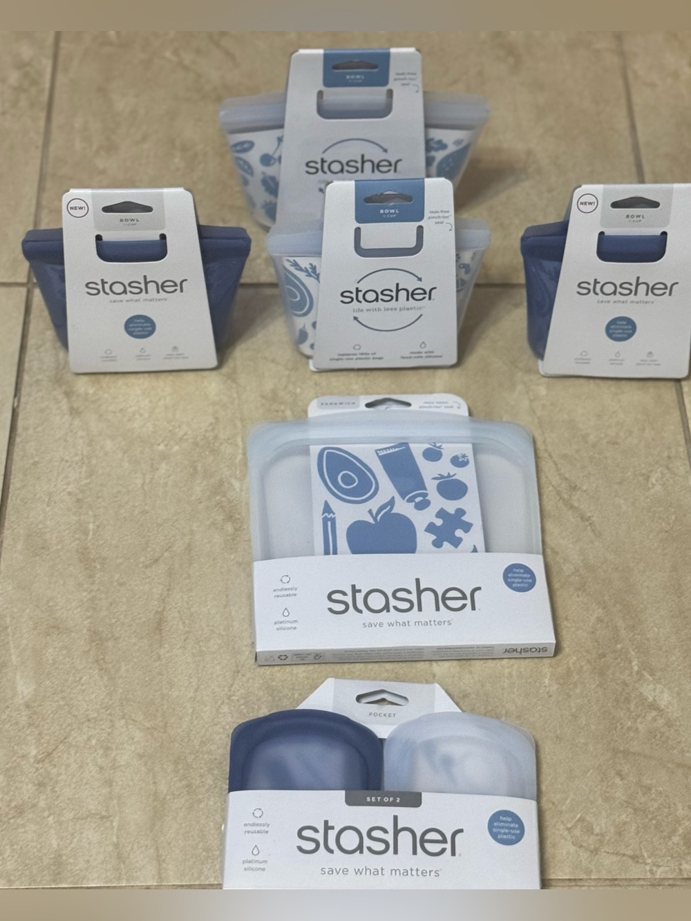 Stasher™ 2 Cup Bowl, 3-1 Cup Bowl,                 Sandwich & 2-Pocket Size